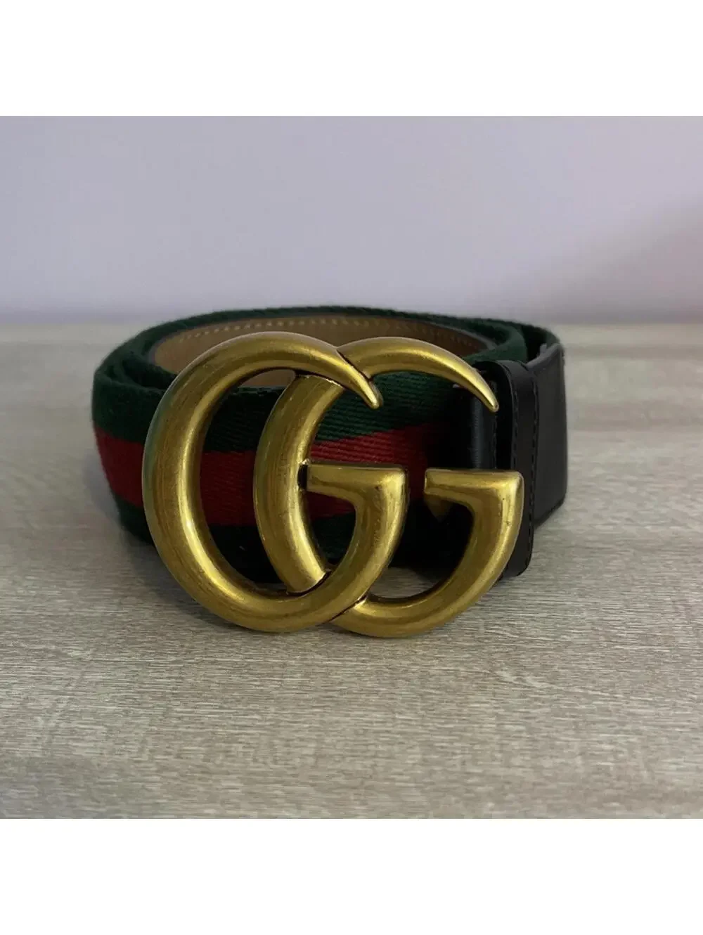 Gucci Green & Red Striped #409416 HE21T 105•42 #480199 Double G Web Belt! MZZ8